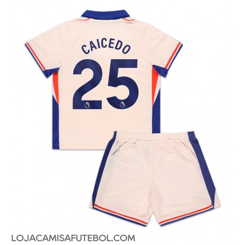 Camisa de Futebol Chelsea Moises Caicedo #25 Equipamento Secundário Infantil 2024-25 Manga Curta (+ Calças curtas)